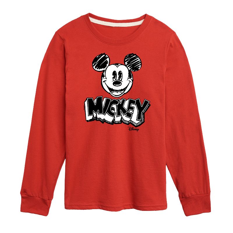 Boys' - Disney - Mickey Mouse Sketched Long Sleeve Graphic T-Shirt