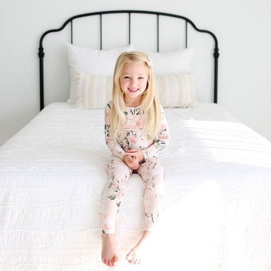 Girls Vintage Pink Rose Classic Pajama Set - Posh Peanut