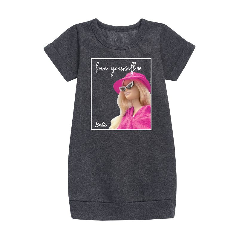 Girls' - Barbie - Love Yourself Graphic Short Sleeve Fleece Dress