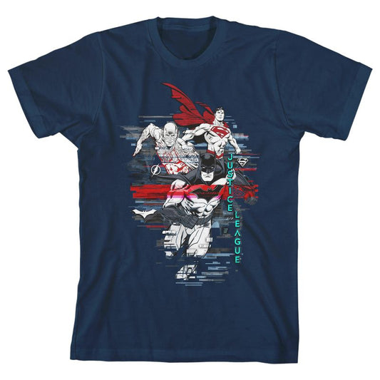 Justice League Charging Superheroes Youth Navy Blue T-shirt