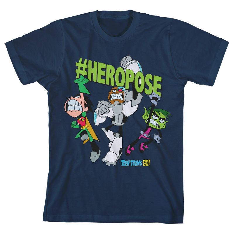 Teen Titans Go #HeroPose Youth Navy Blue Graphic Tee