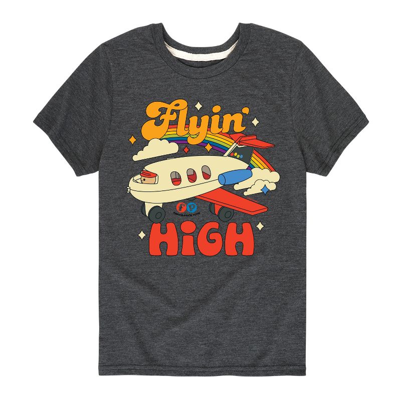 تي شيرت فيشر برايس للأولاد بأكمام قصيرة ورسومات قوس قزح وطائرة عالية الارتفاع