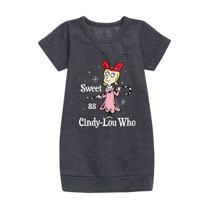 Girls' - Dr. Seuss - The Grinch Sweet As Cindy Lou Who Graphic Short Sleeve Fleece Dress