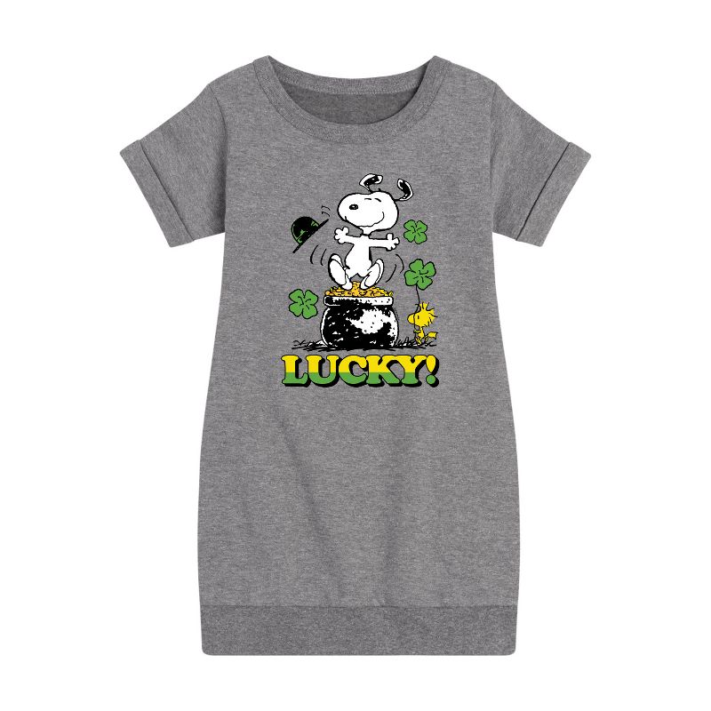 Girls' - Peanuts - Lucky Snoopy Graphic Short Sleeve Fleece Dress