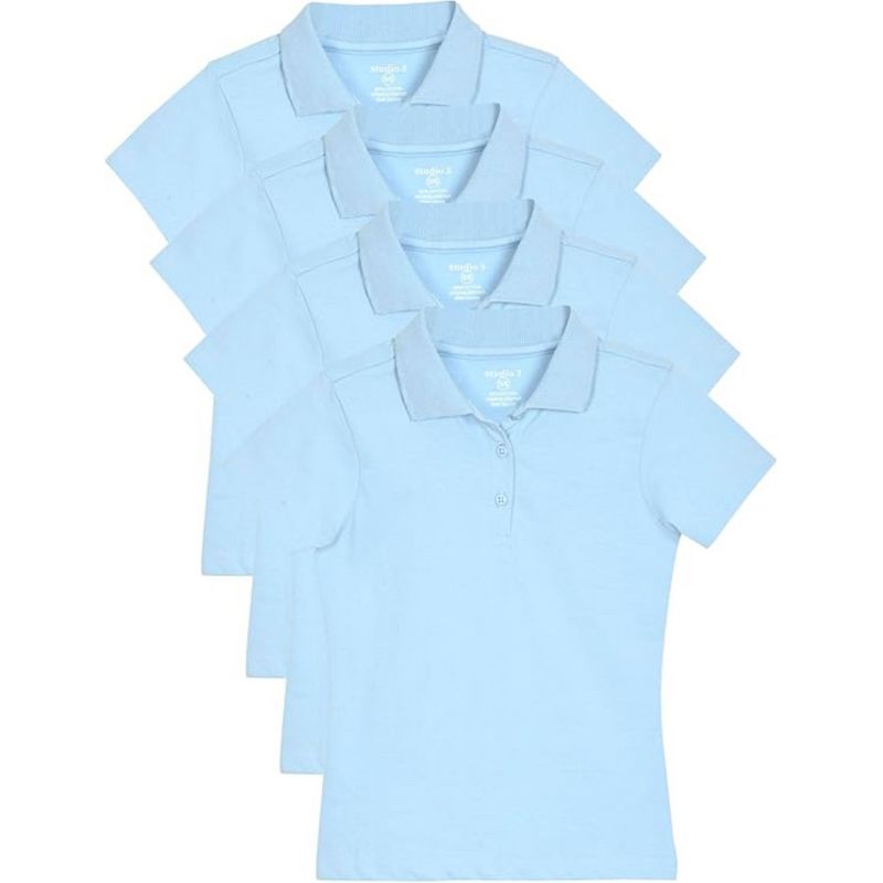 Studio 3 Little/Big Girl's 4-Pack Short Sleeve Soft Jersey Polo Uniform Shirts