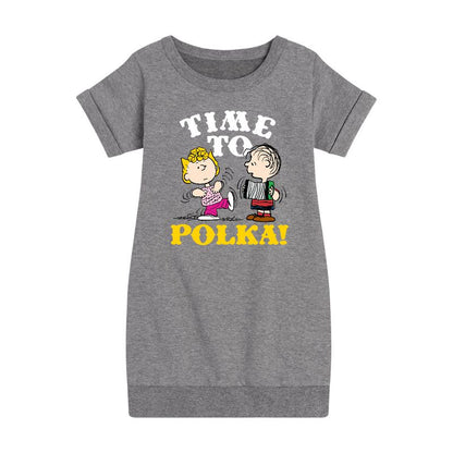 Girls' - Peanuts - Time To Polka Graphic Short Sleeve Fleece Dress
