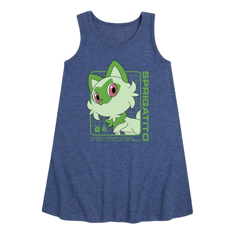Girls' - Pokémon - Sprigatito Stats Graphic Sleeveless Aline Dress