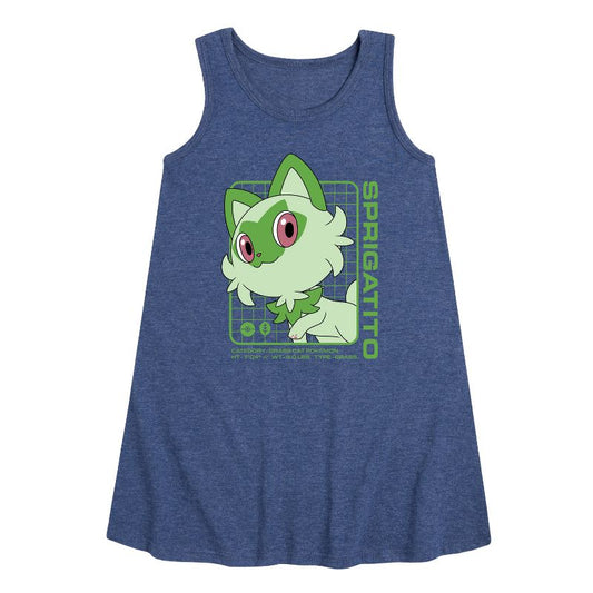 Girls' - Pokémon - Sprigatito Stats Graphic Sleeveless Aline Dress