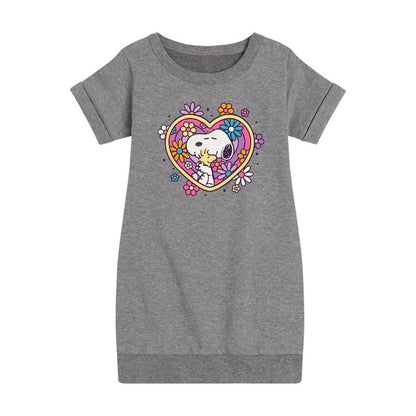 Girls' - Peanuts - Hug Heart Flower Graphic Short Sleeve Fleece Dress