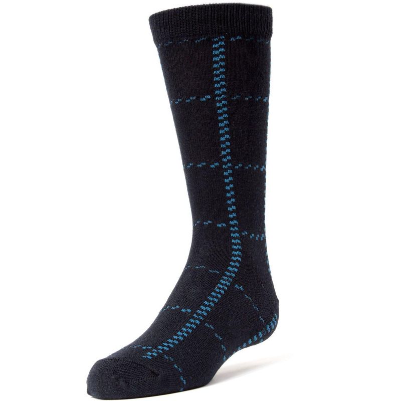 Memoi Windowpane Plaid Boys Cotton Blend Dress Socks