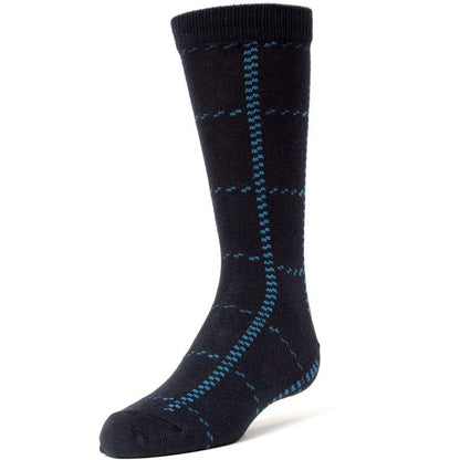 Memoi Windowpane Plaid Boys Cotton Blend Dress Socks