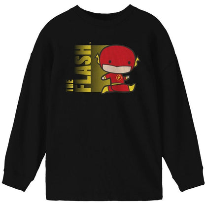 Justice League Chibi Flash Run Boy's Black Long Sleeve Shirt