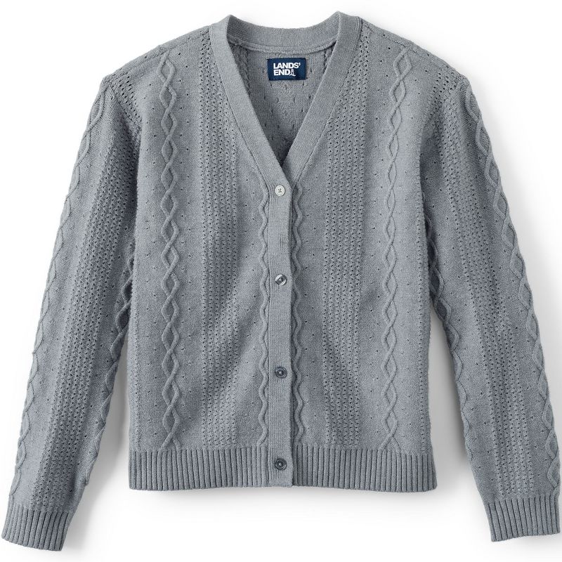 Lands' End Kids Button Front Cable Cardigan