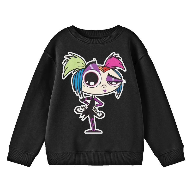 Growing Up Creepie Big Image Creepie Long Sleeve Crew Neck Youth Black Sweatshirt