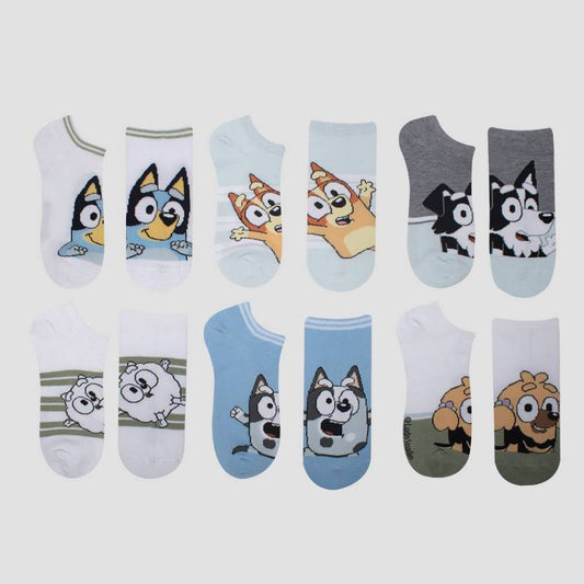 Boys' Bluey 6pk No Show Socks - White