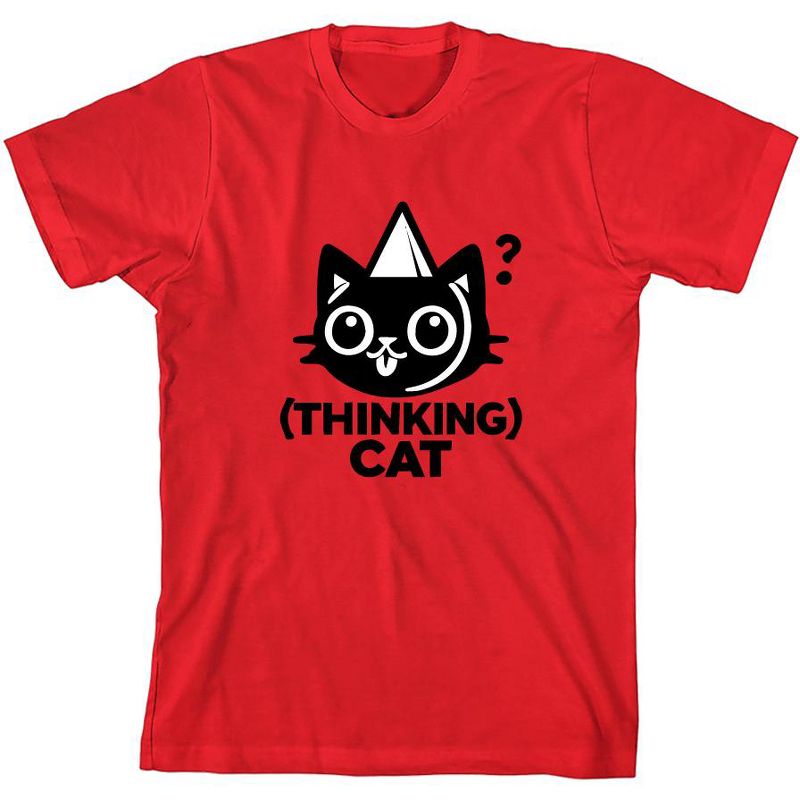 تي شيرت Thinking Cat للشباب برقبة دائرية وأكمام قصيرة