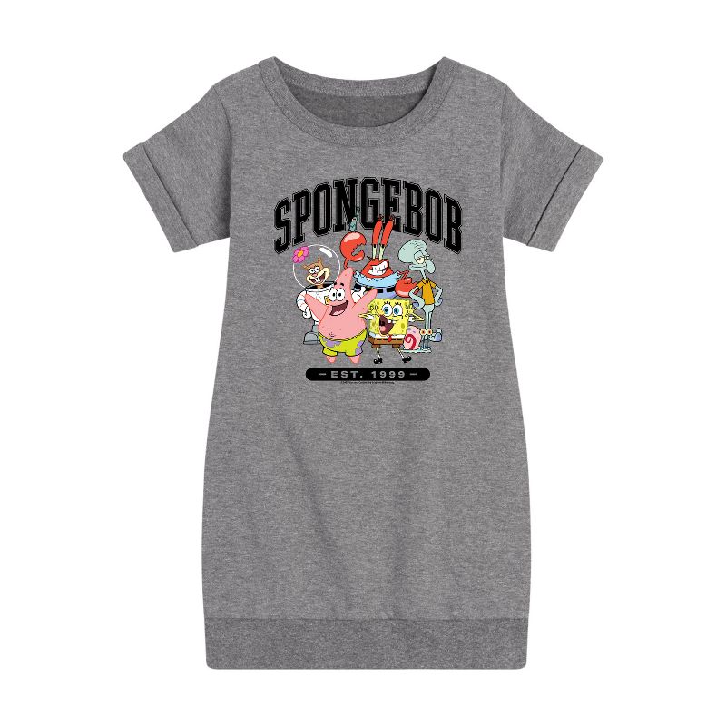 Girls' - SpongeBob SquarePants - Collegiate Graphic Short Sleeve Fleece Dress