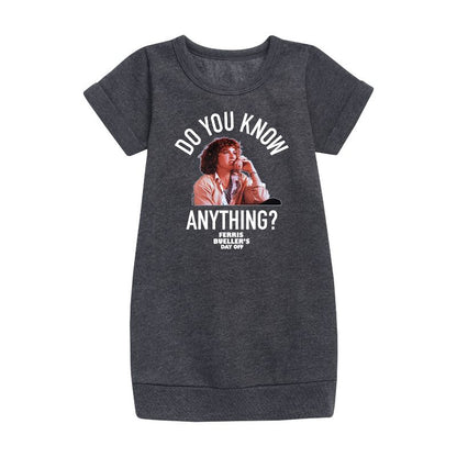 Girls' - Ferris Bueller's Day Off - Do You Know Anything Graphic Short Sleeve Fleece Dress