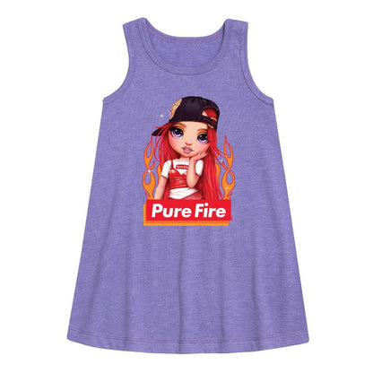 فستان بناتي - قوس قزح عالي الجودة - بيور فاير جرافيكي بدون أكمام