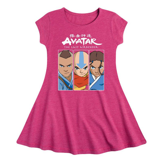 Girls' - Avatar: The Last Airbender - Sokka Aang Katara Fit & Flair Cap Sleeve Dress