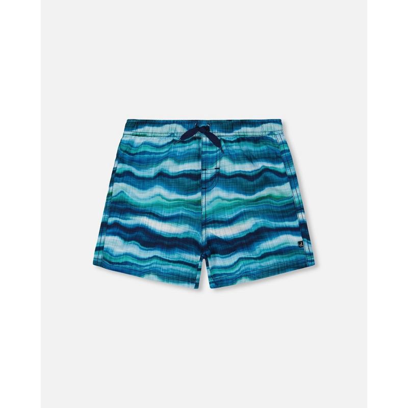 Deux par Deux Boy Printed Boardshorts Blue Wave and Black