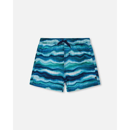 Deux par Deux Boy Printed Boardshorts Blue Wave and Black
