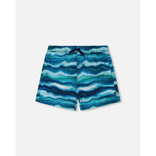 Deux par Deux Boy Printed Boardshorts Blue Wave and Black