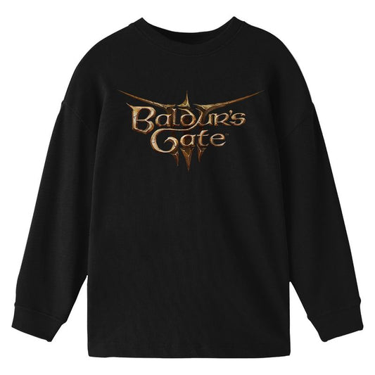 تي شيرت شبابي أسود بأكمام طويلة وياقة دائرية وشعار Baldur's Gate من Dungeons &amp; Dragons
