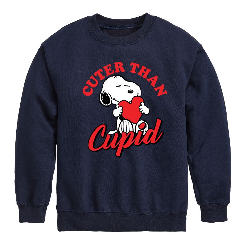 Boys' - Peanuts - Valentine's Cuter Than Cupid Graphic Long Sleeve Fleece Sweatshirt