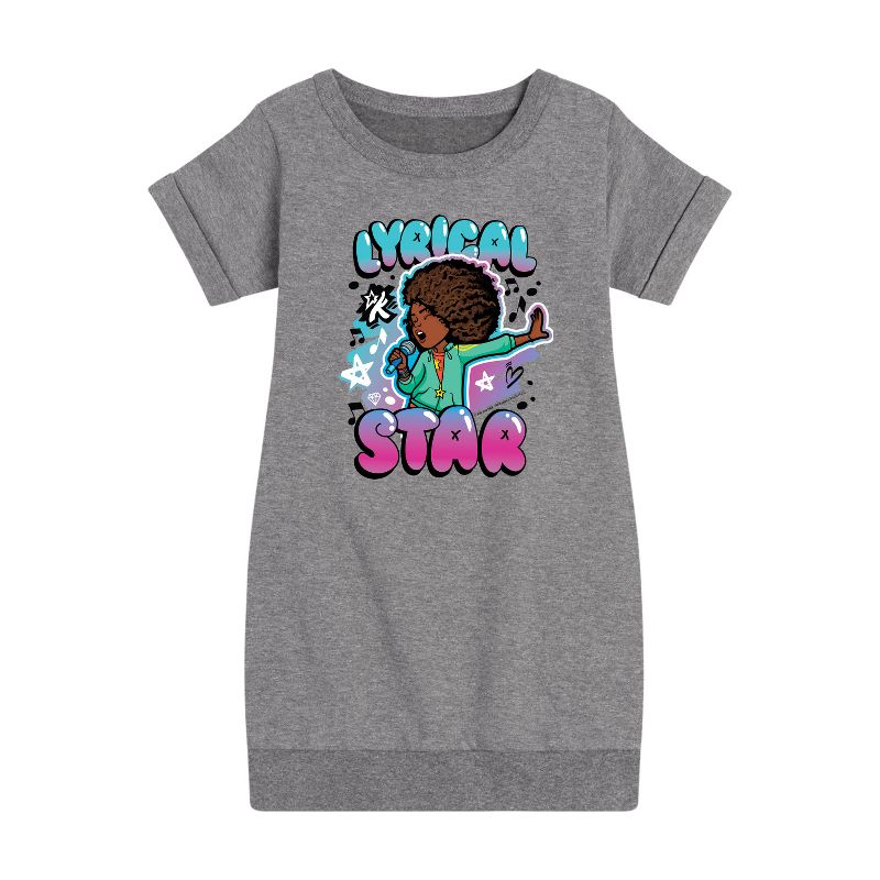 فستان صوف بأكمام قصيرة بتصميم جرافيكي من Lyrical Star - عالم كارما - للبنات