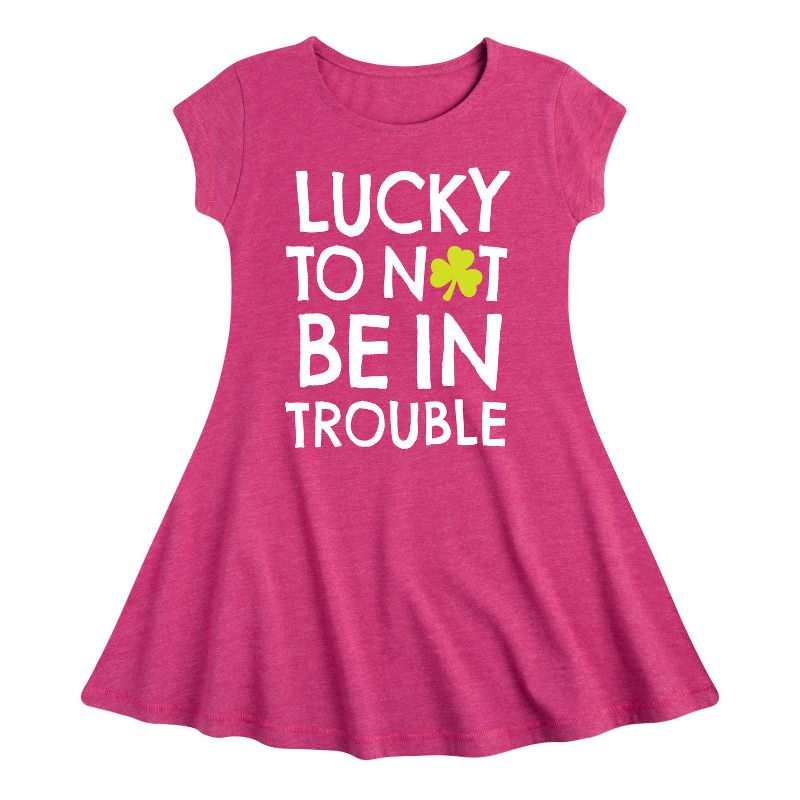 Girls' - Instant Message - St. Patrick's Day Lucky to Not Be In Trouble Fit & Flair Cap Sleeve Dress