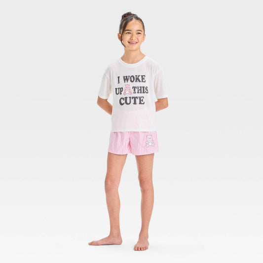 Girls' Care Bears Graphic T-Shirt & Boxer Pajama Set - White