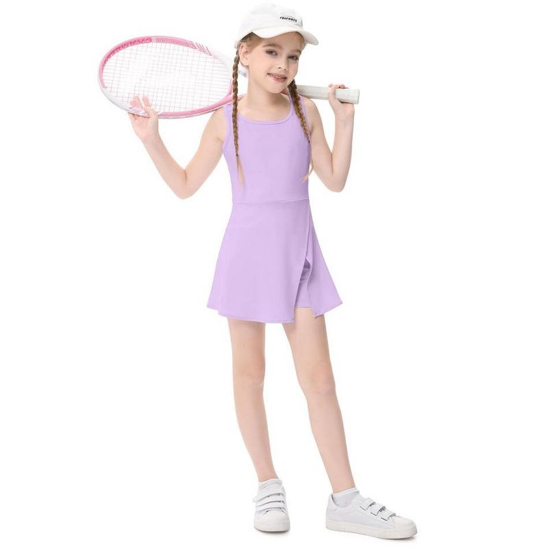 Girls Silt Tennis Dress with Built-in Shorts Girls Athletic Dress Sleeveless A Line Tennis Dress Pleated Girls Golf Dress