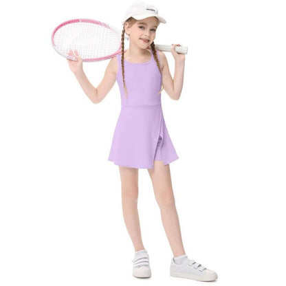 Girls Silt Tennis Dress with Built-in Shorts Girls Athletic Dress Sleeveless A Line Tennis Dress Pleated Girls Golf Dress