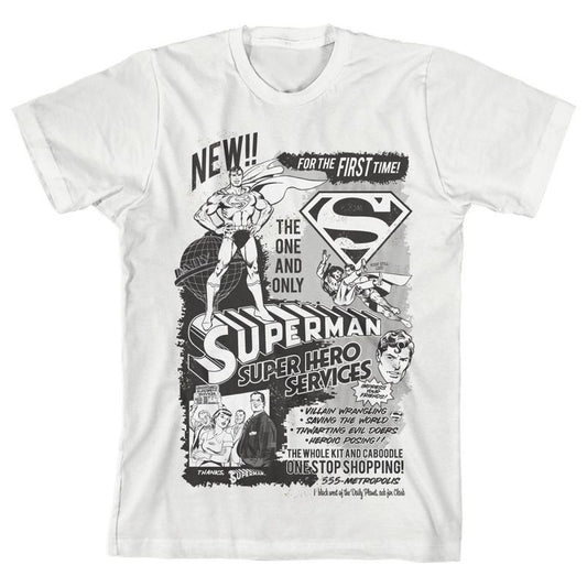 Superman Core Monochromed Vintage Montage Graphic Boy's White T-Shirt