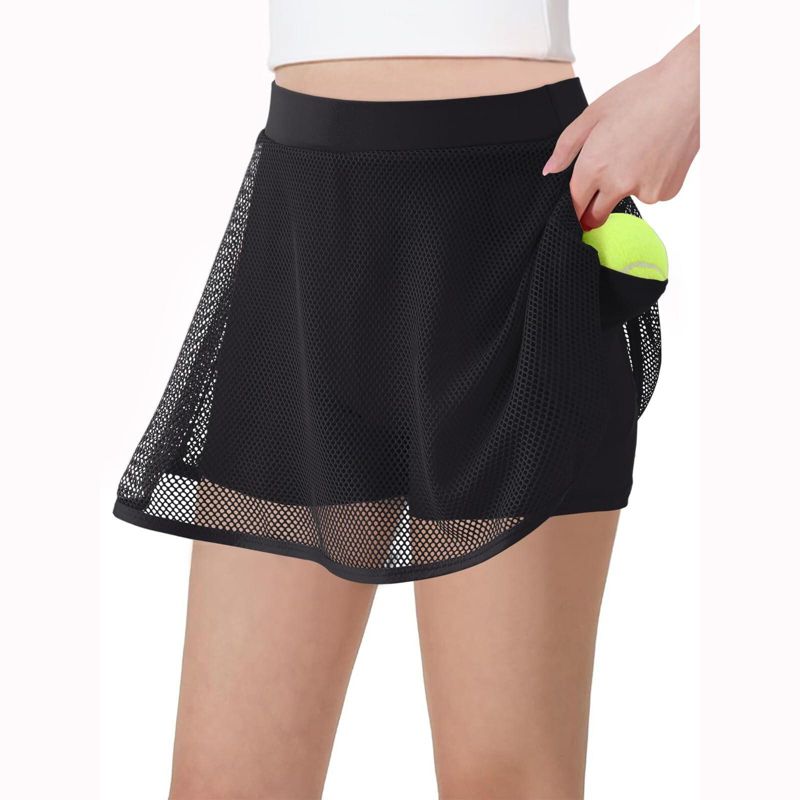 Girls Athletic Tennis Skirts Shorts Elastic High Waisted Mesh Golf Sport Skorts with 2 Pockets for Kids 4-13Y