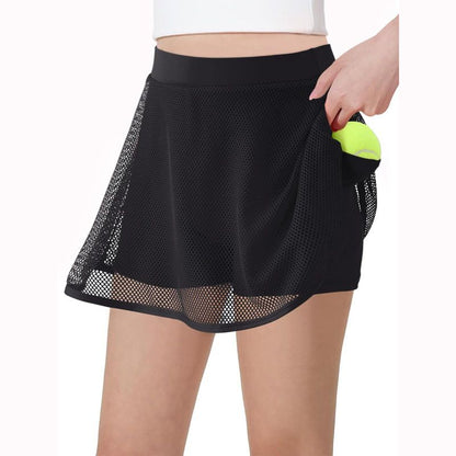 Girls Athletic Tennis Skirts Shorts Elastic High Waisted Mesh Golf Sport Skorts with 2 Pockets for Kids 4-13Y