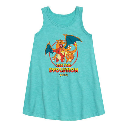 Girls' - Pokémon - Charmander See The Evolution Graphic Sleeveless Aline Dress