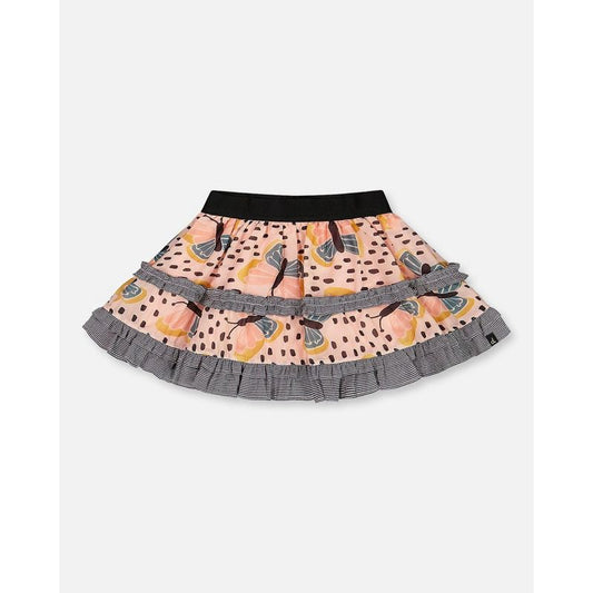 Deux par Deux Girl Printed Ruffle Skirt Black and Pink Butterflies
