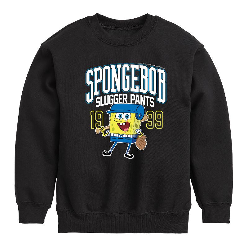 Boys' - SpongeBob SquarePants - Spongebob Slugger Pants Graphic Long Sleeve Fleece Sweatshirt