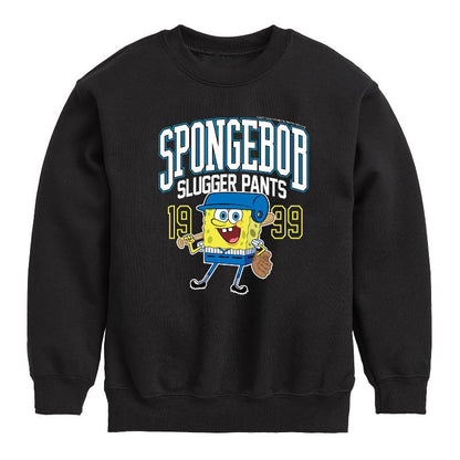 Boys' - SpongeBob SquarePants - Spongebob Slugger Pants Graphic Long Sleeve Fleece Sweatshirt