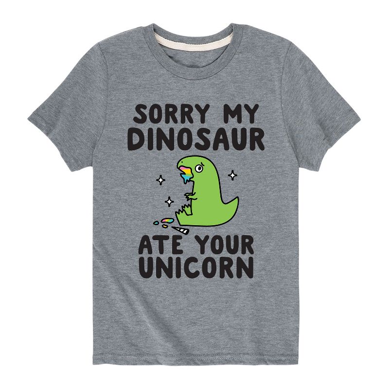 تي شيرت جرافيكي بأكمام قصيرة للأولاد - رسالة فورية - آسف، أكل ديناصوري وحيد القرن الخاص بك