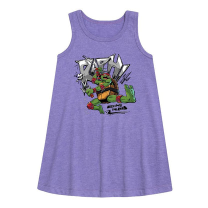 Girls' - Teenage Mutant Ninja Turtles - Raphael Going In Loud Graphic Sleeveless Aline Dress
