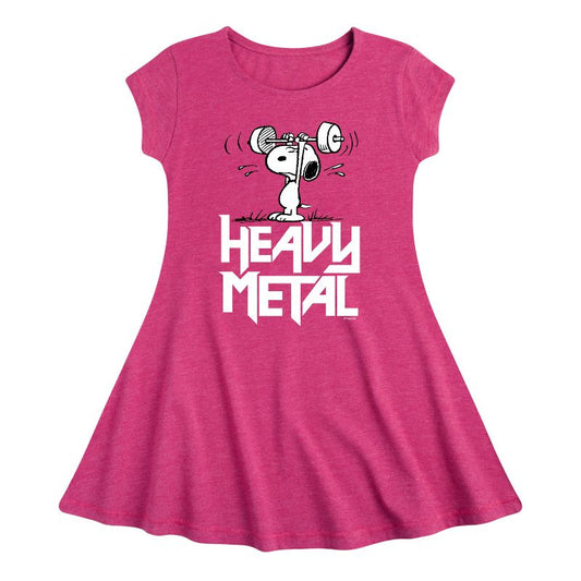 Girls' - Peanuts - Heavy Metal Snoopy Fit & Flair Cap Sleeve Dress
