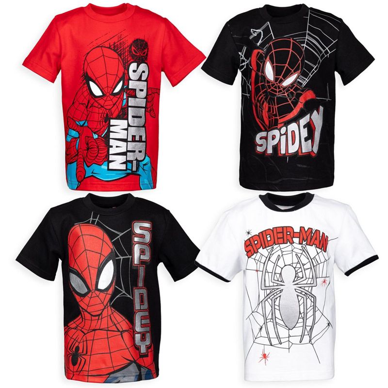 Marvel Spider-Man 4 Pack Pullover T-Shirts Little Kid to Big Kid
