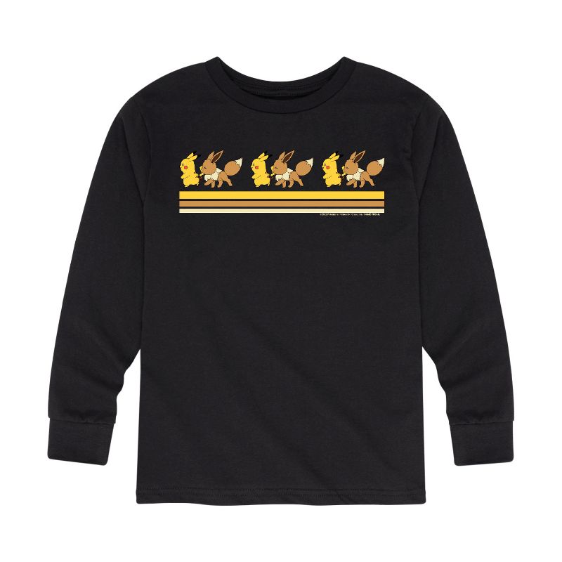 تي شيرت جرافيكي بأكمام طويلة وخطوط كلاسيكية للأولاد - بوكيمون - بيكاتشو إيفي فريندز