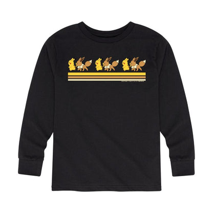 تي شيرت جرافيكي بأكمام طويلة وخطوط كلاسيكية للأولاد - بوكيمون - بيكاتشو إيفي فريندز