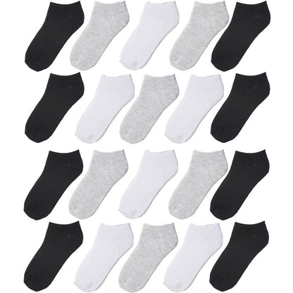 Kids Boys 20 Pairs Classy Lightweight Novelty White Grey Black Pattern Low cut/No show socks