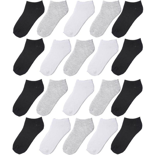 Kids Boys 20 Pairs Classy Lightweight Novelty White Grey Black Pattern Low cut/No show socks