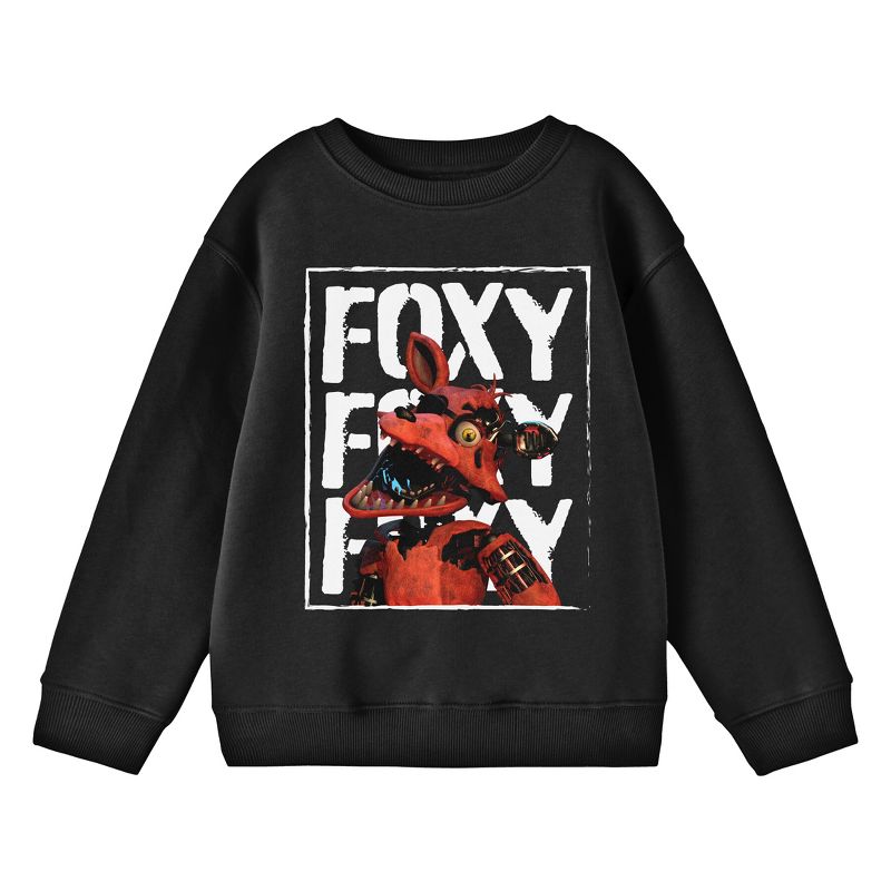 Five Nights At Freddy's Foxy In Front of Foxy Words Youth Black Crew Neck Sweatshirt